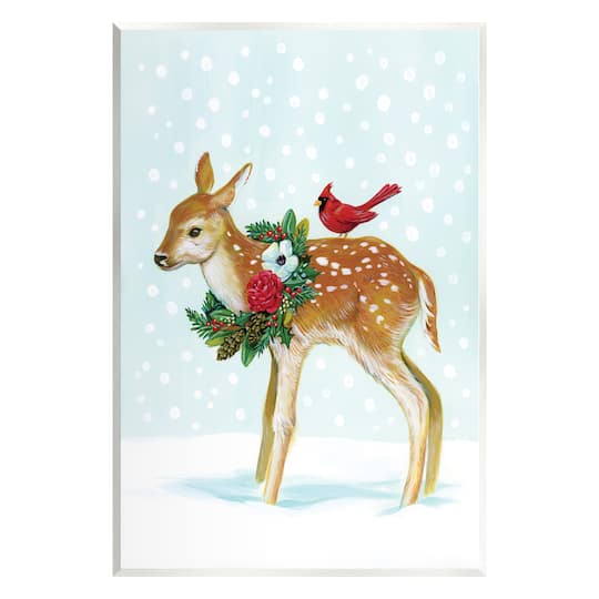 Stupell Industries Snowy Deer Holiday Cardinal Wall Plaque Art